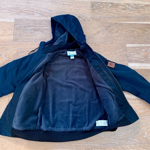 Columbia Hooded Bomber Jacket Men’s Small Black Fleece Lined Winter Coat - Picture 2 of 4